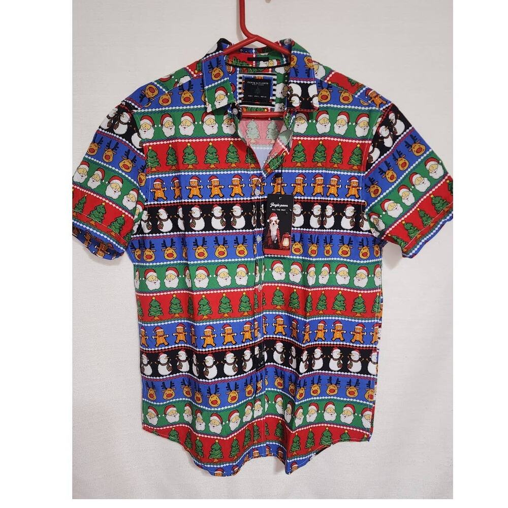 Christmas button down short sleeve shirt men's large